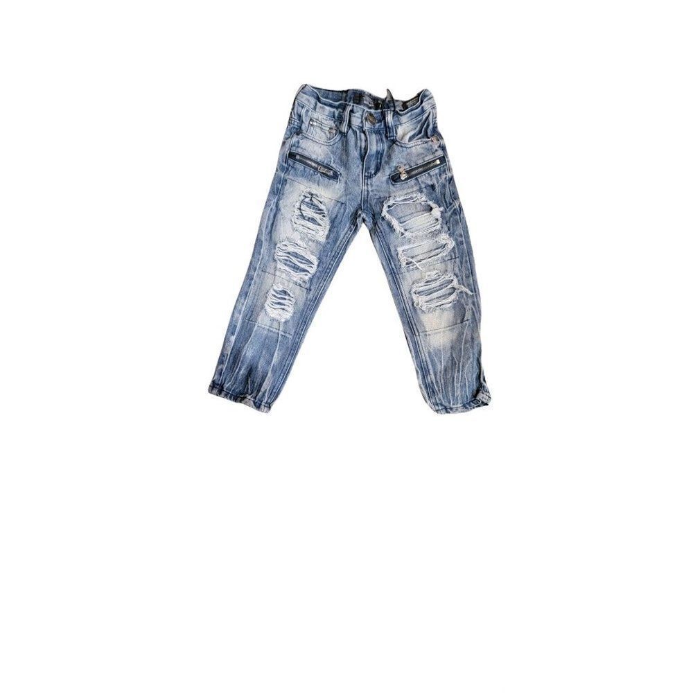 Trestles Supply Co Boys Blue Mid Wash Distressed Denim Straight Jeans Size 4